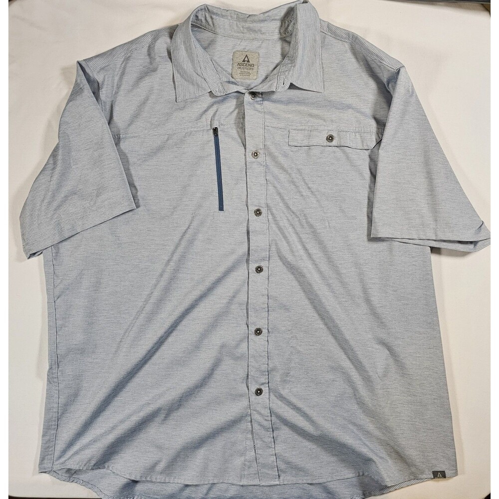 Ascend Men's 2XL Microcheck Woven Polyester Button-Up Shirt Blue